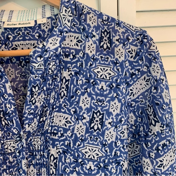 Roller Rabbit Blue White Cotton Tunic Top Small Lightweight Boho Blouse Beach - Picture 6 of 14
